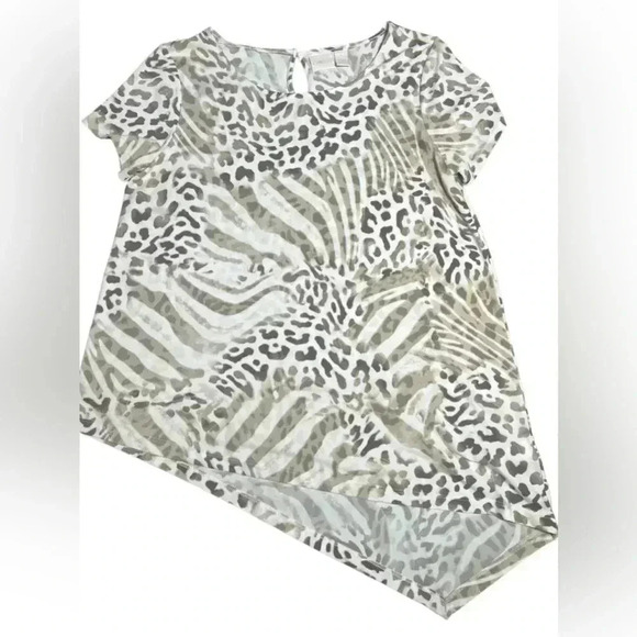 Chico’s Women’s Leopard Print Asymmetrical Top White Size 1 - Picture 3 of 9
